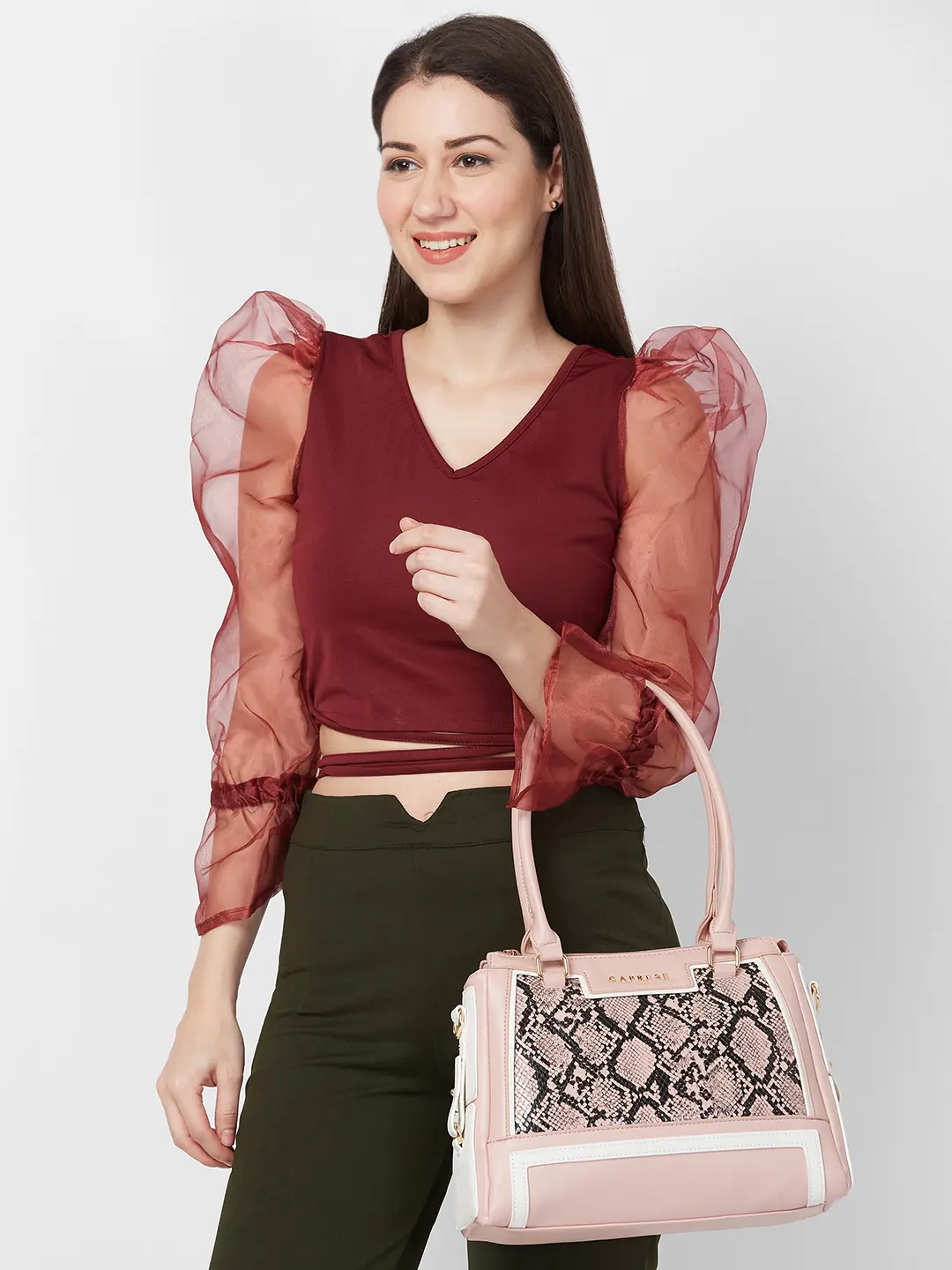 Caprese Ellis Medium Pink Satchel Bag - Image 11
