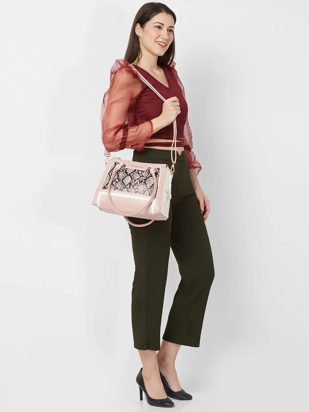Caprese Ellis Medium Pink Satchel Bag - Image 13