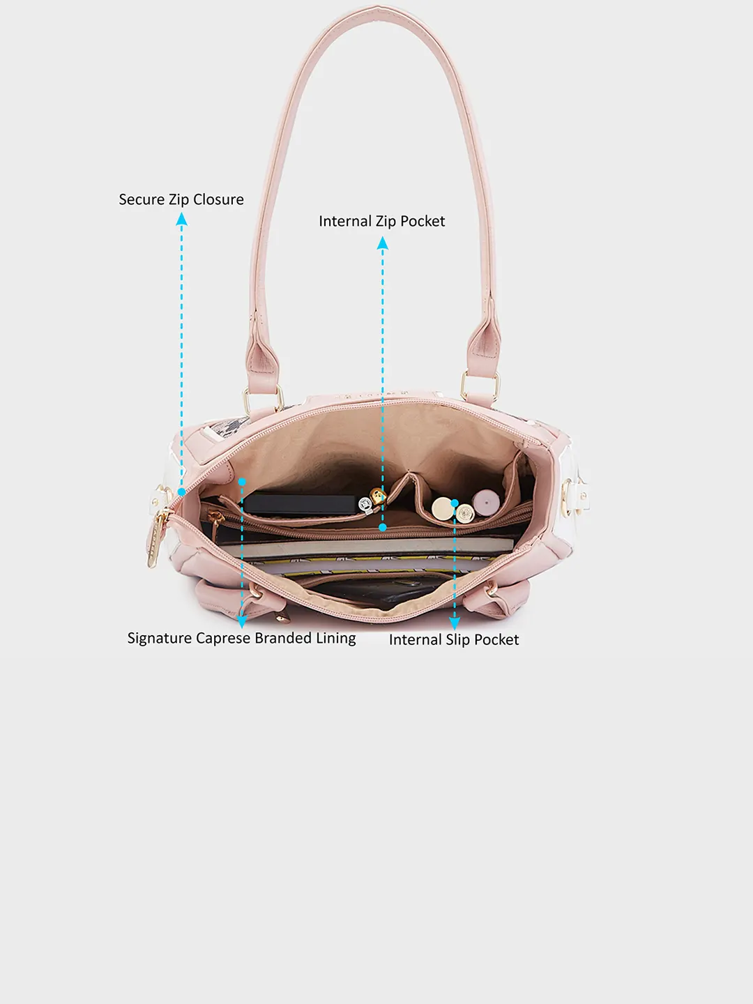 Caprese Ellis Medium Pink Satchel Bag - Image 8