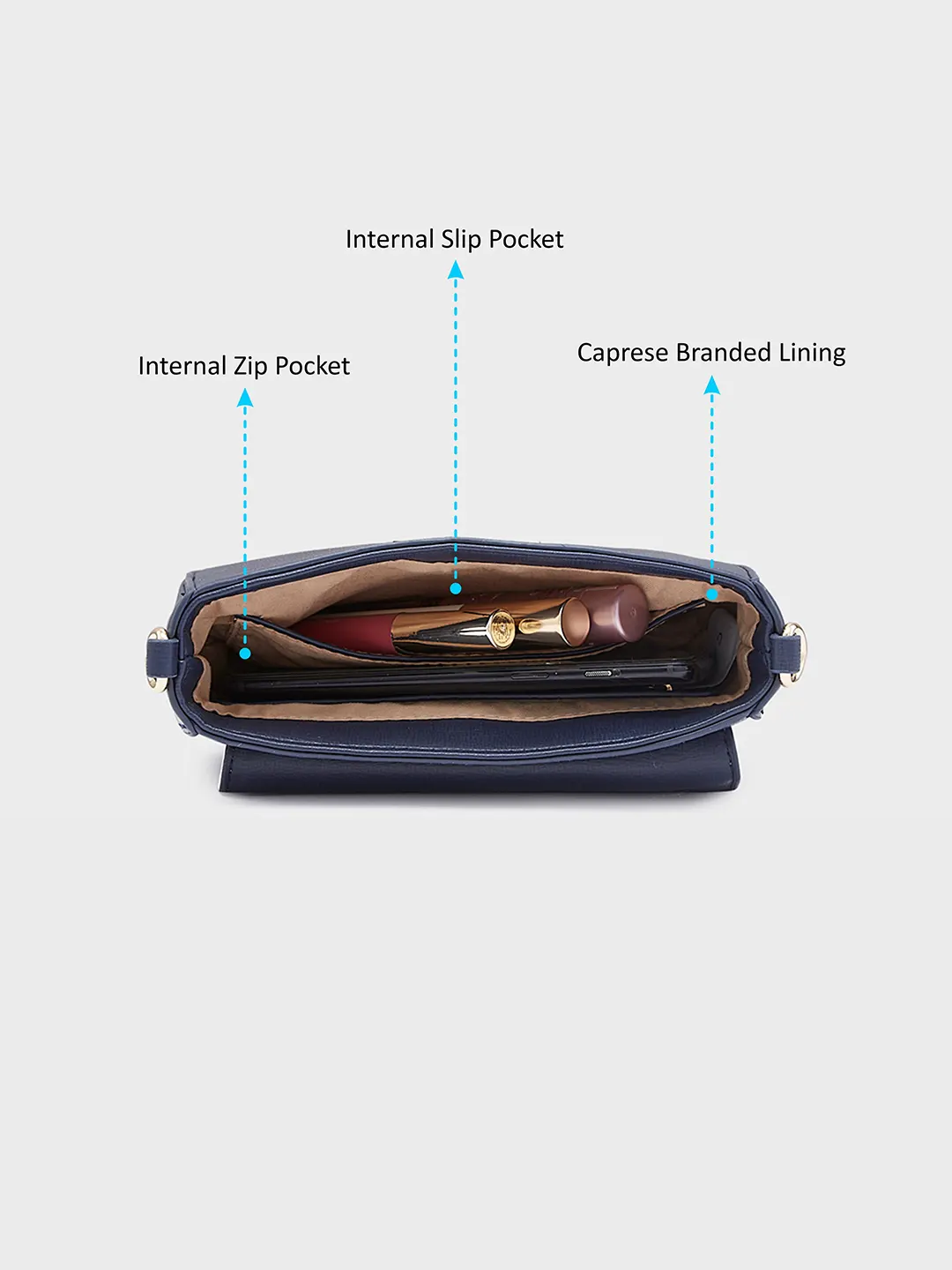 Caprese Ellis Small Navy Sling Bag - Image 7