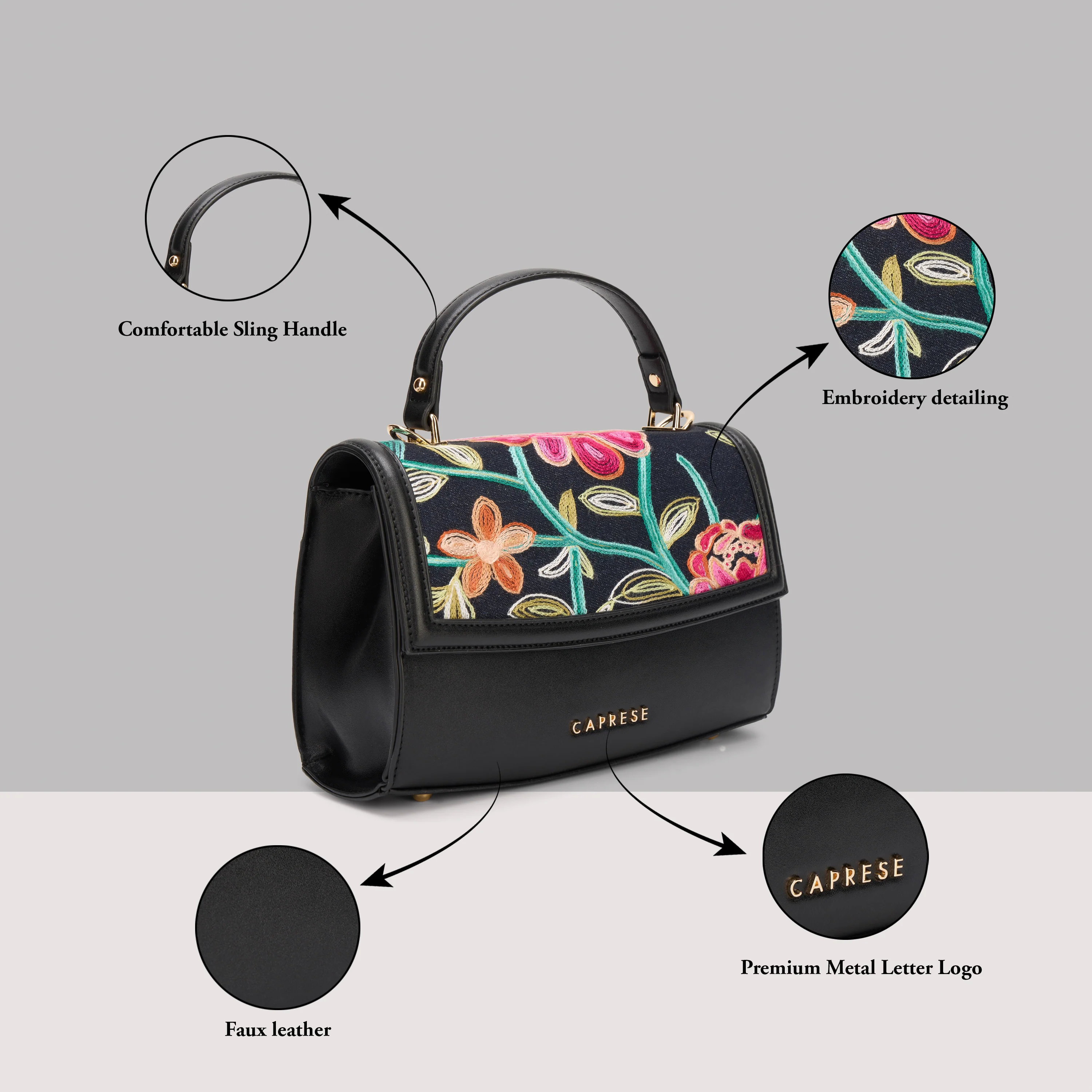 Caprese Elsa Medium Black Sling Bag - Image 13
