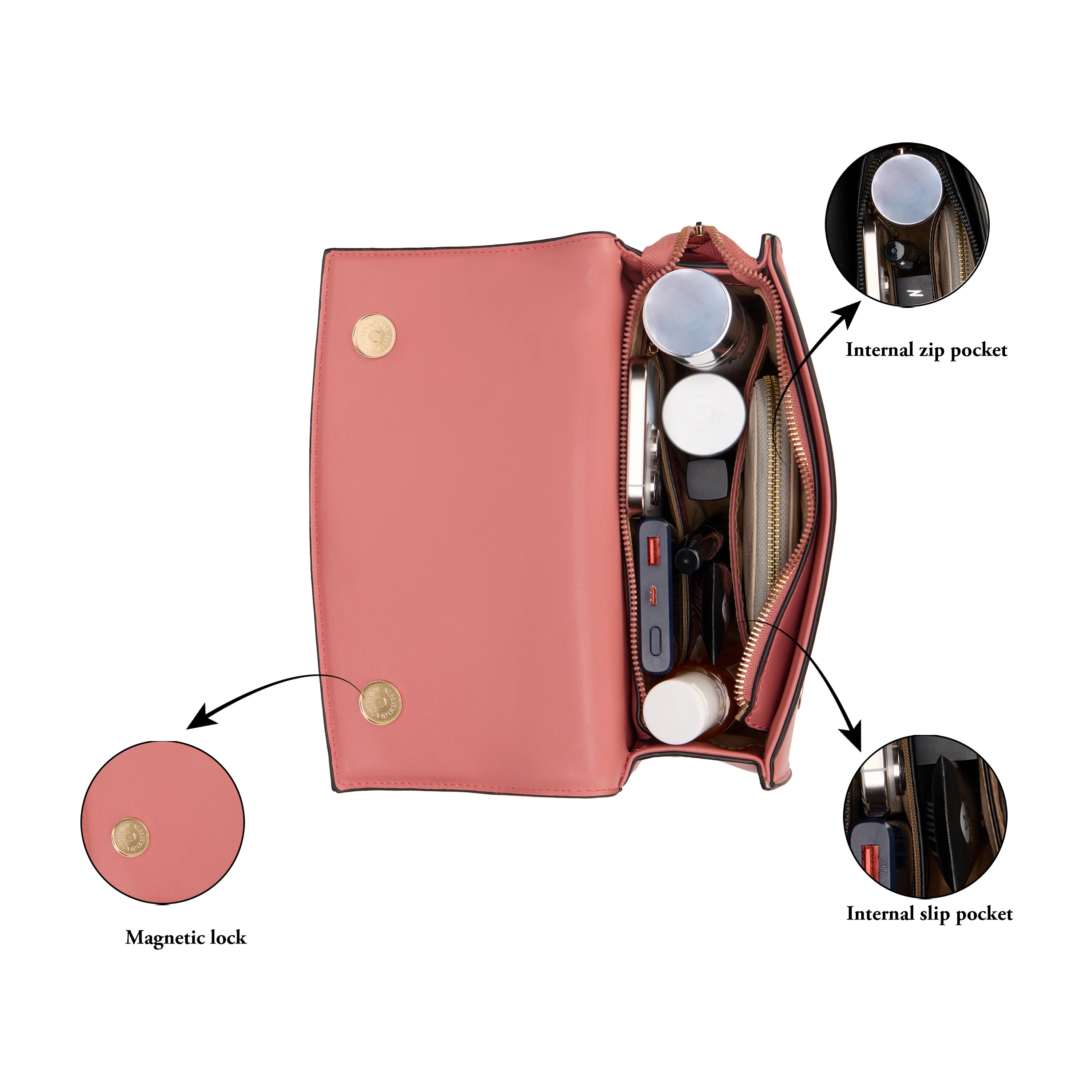 Caprese Elsa Medium Cosmetic Pink Sling Bag - Image 11