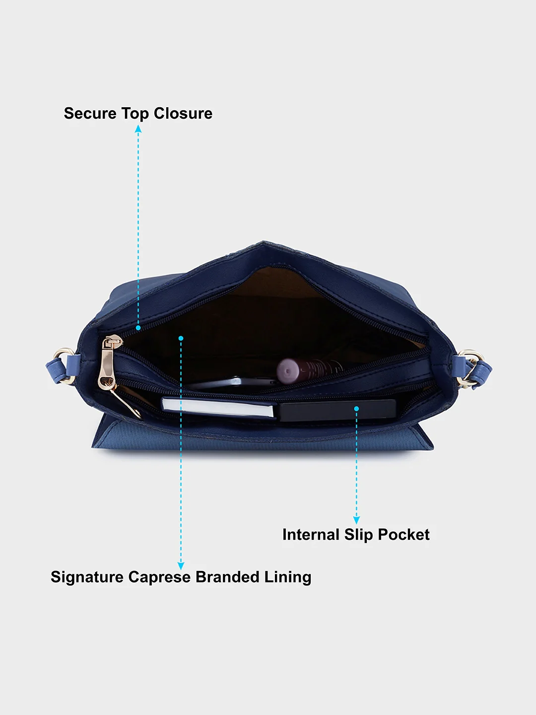 Caprese Elsie Large Blue & Navy Sling Bag - Image 8