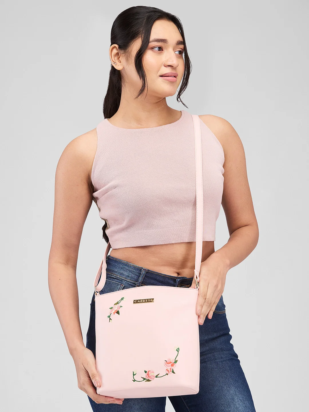 Caprese Elsy Large Powder Pink Sling Bag - Image 11