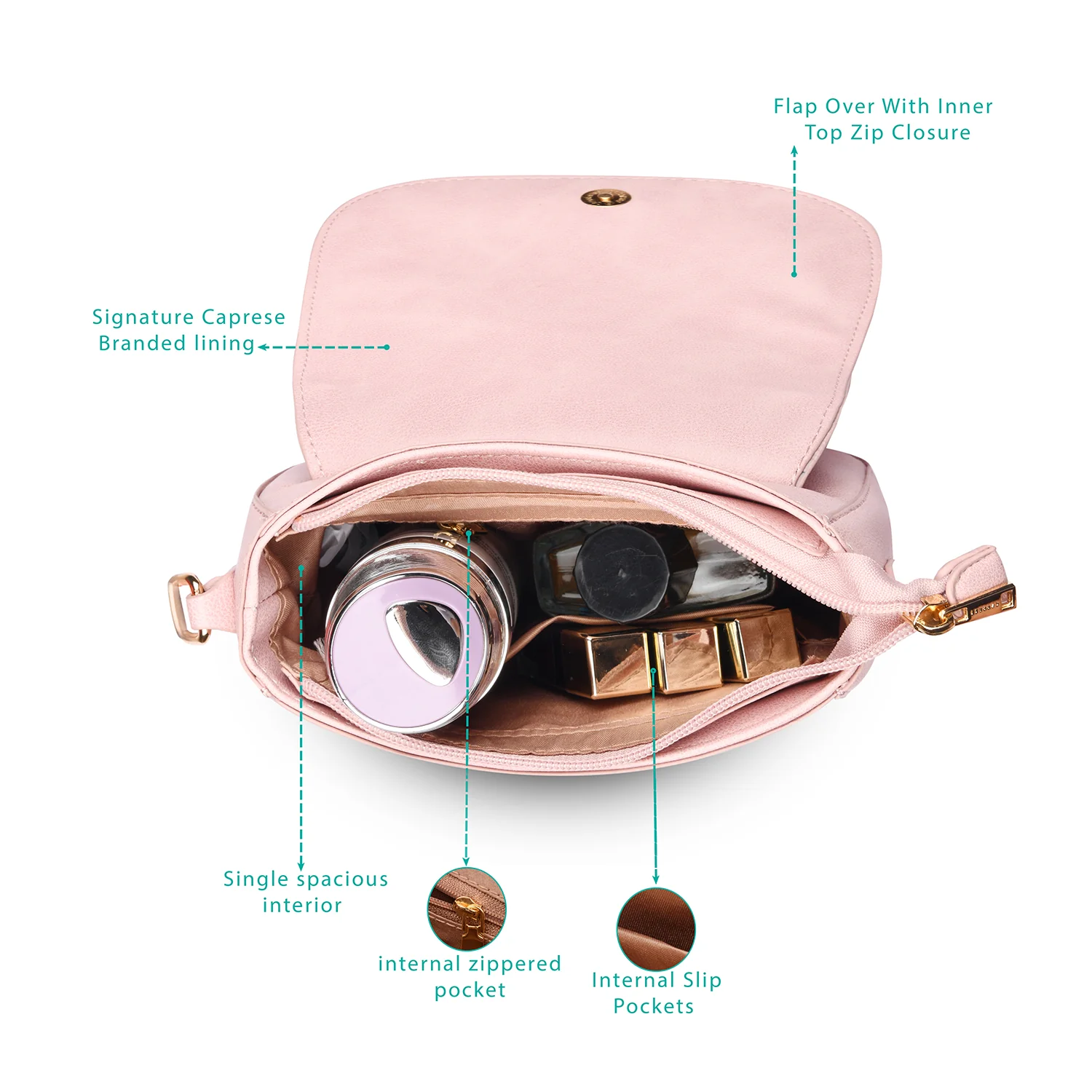 Caprese Elsy Medium Powder Pink Sling Bag - Image 5