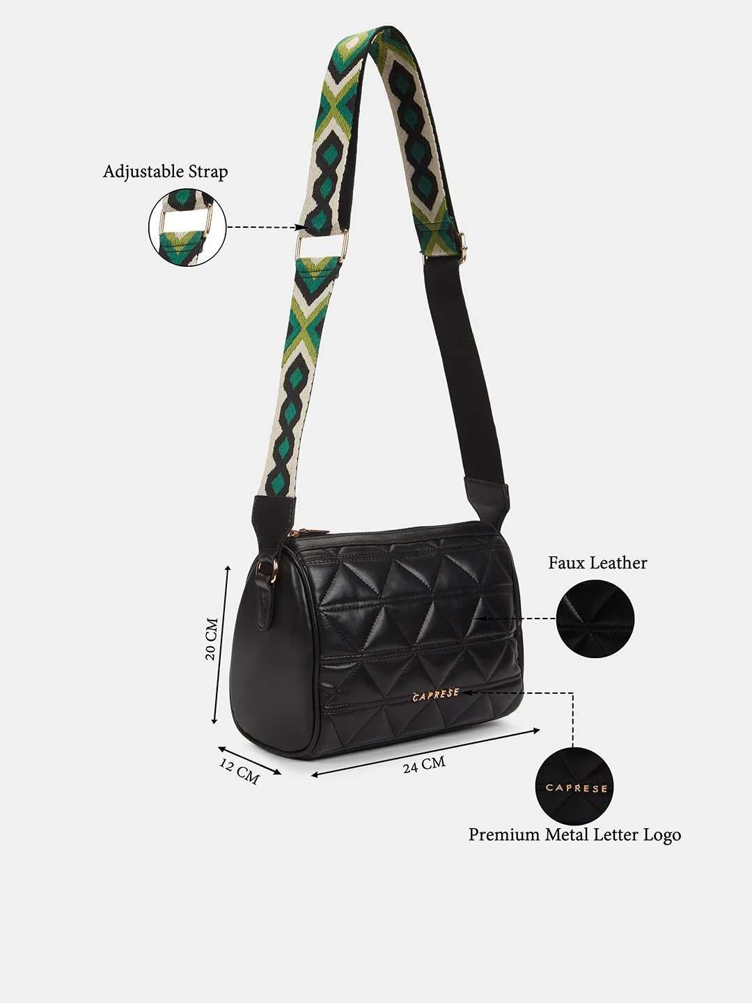 Caprese Elyna Medium Black Crossbody Bag - Image 3