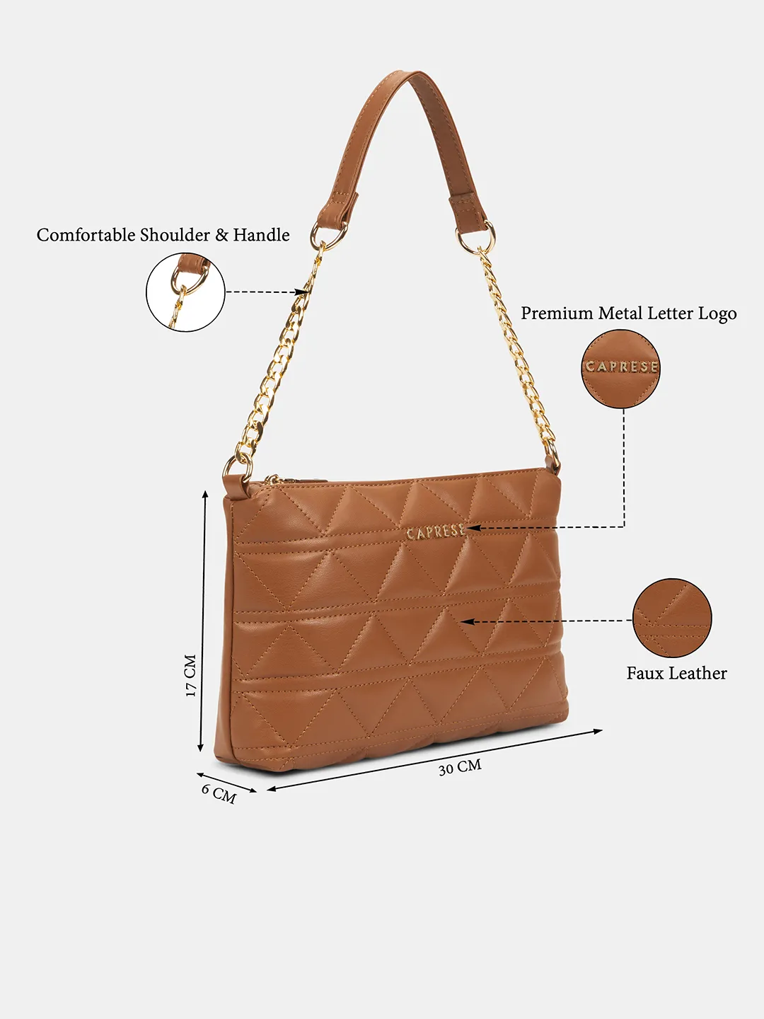 Caprese Elyna Medium Tan Baguette Bag - Image 3
