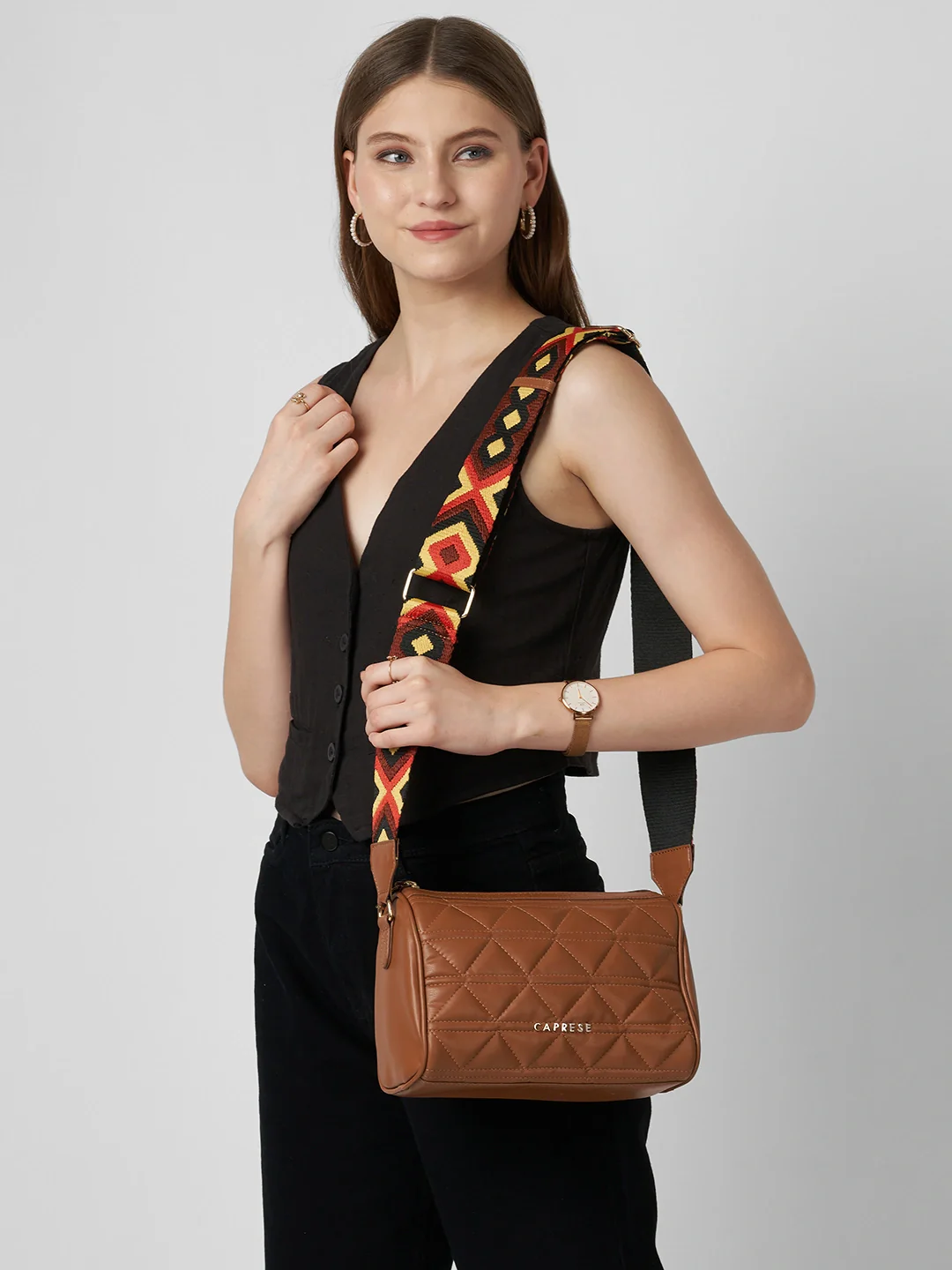 Caprese Elyna Medium Tan Crossbody Bag - Image 2