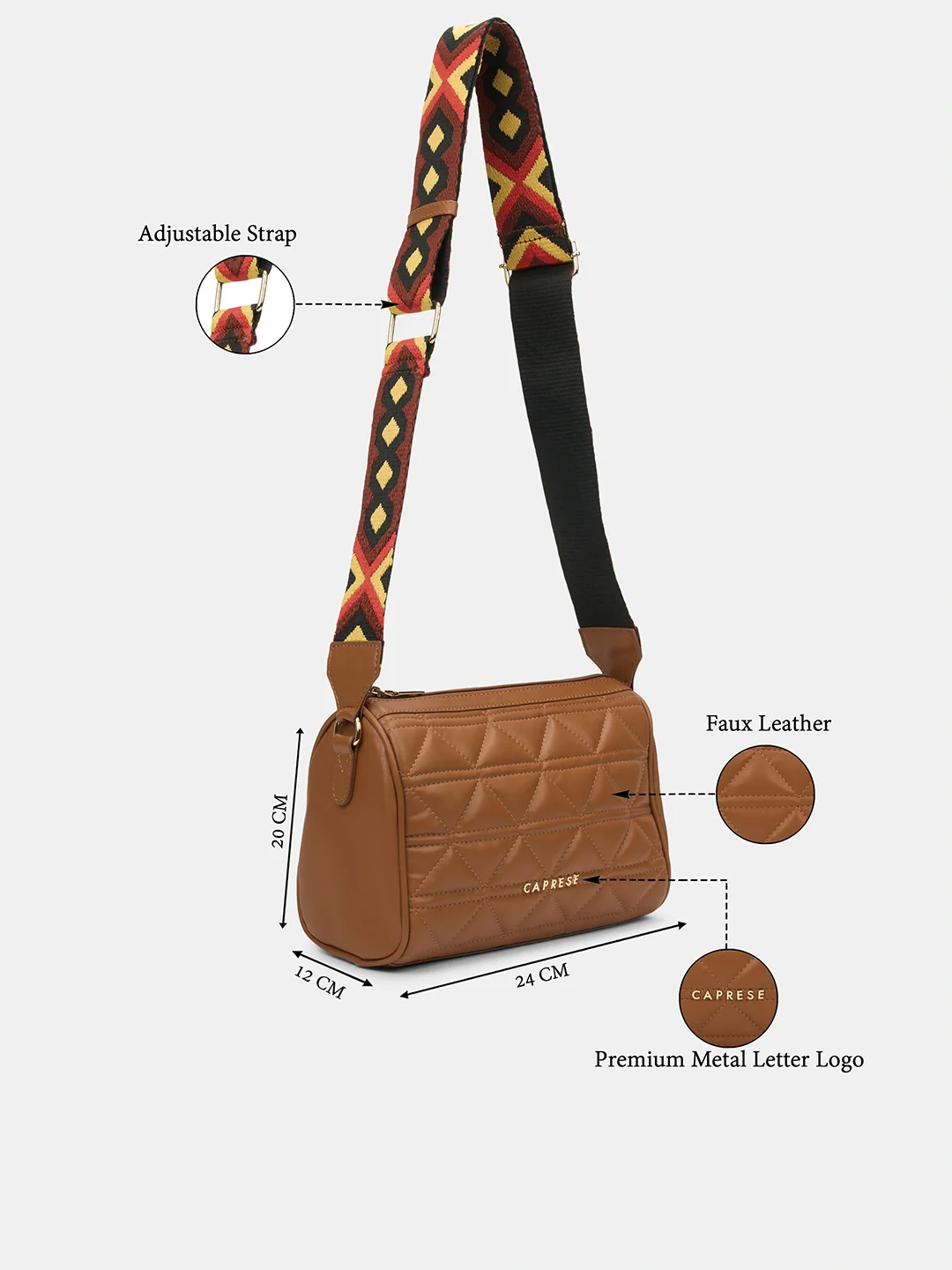 Caprese Elyna Medium Tan Crossbody Bag - Image 3