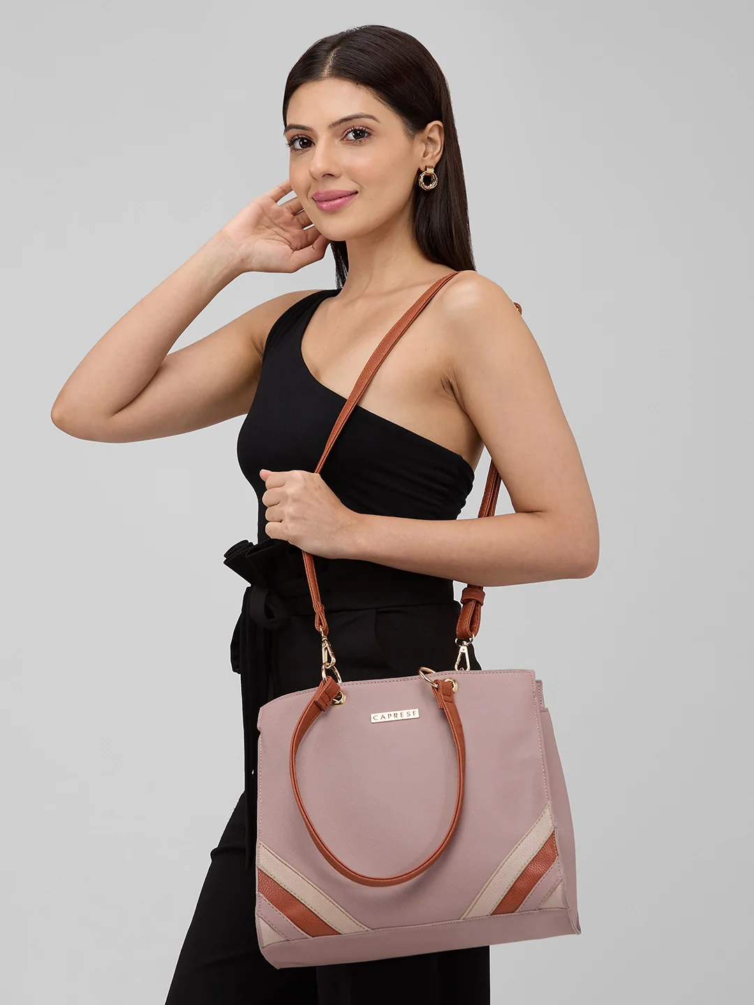 Caprese Ember Medium Pink Satchel Bag - Image 9