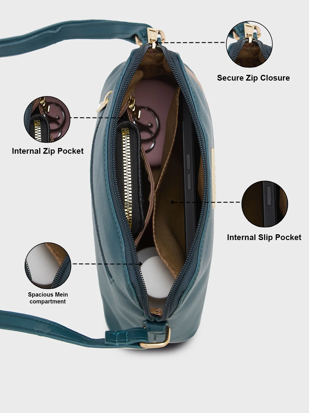 Caprese Ember Medium Green Sling Bag - Image 6