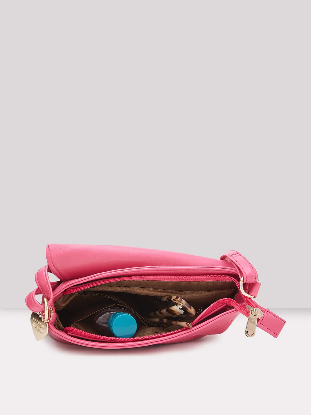 Caprese Emily In Paris Printed Small Fuchsia Satchel Bag - Image 5