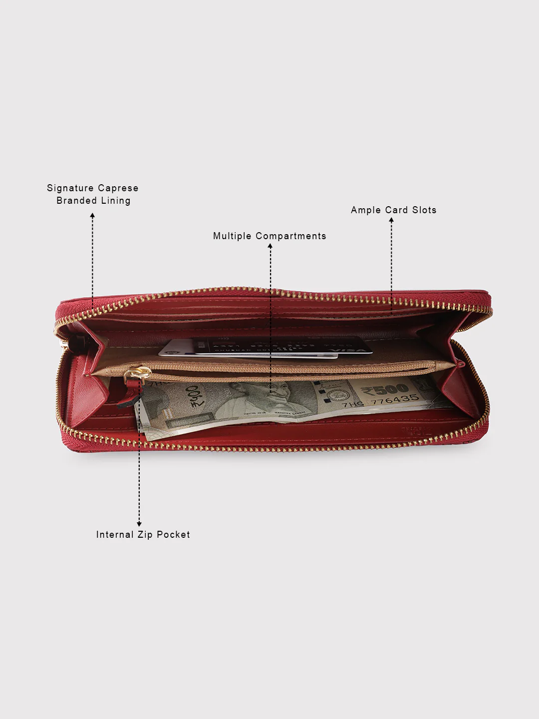 Caprese Emma Large Bordeaux Zip Around Wallet - Image 8