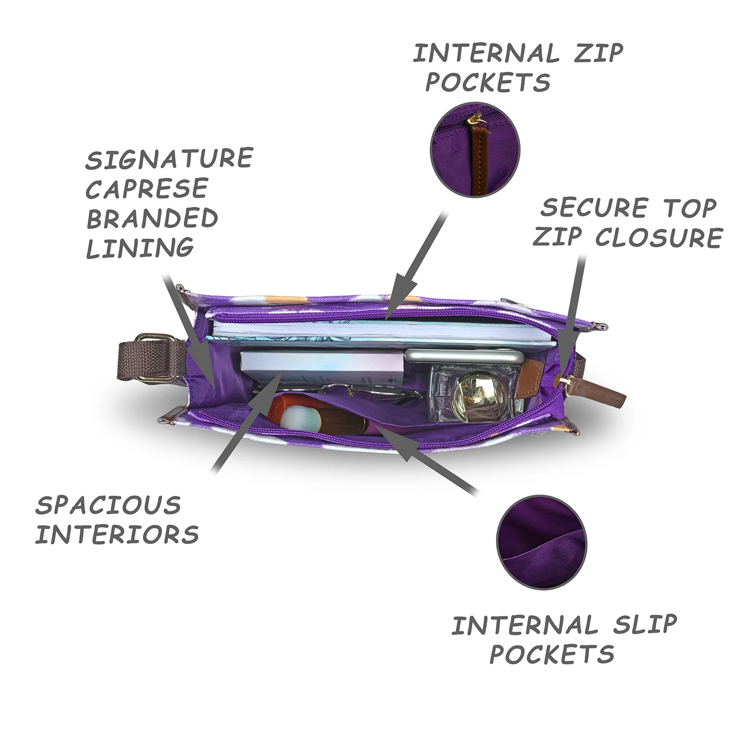 Caprese Enora Medium Purple Sling Bag - Image 9