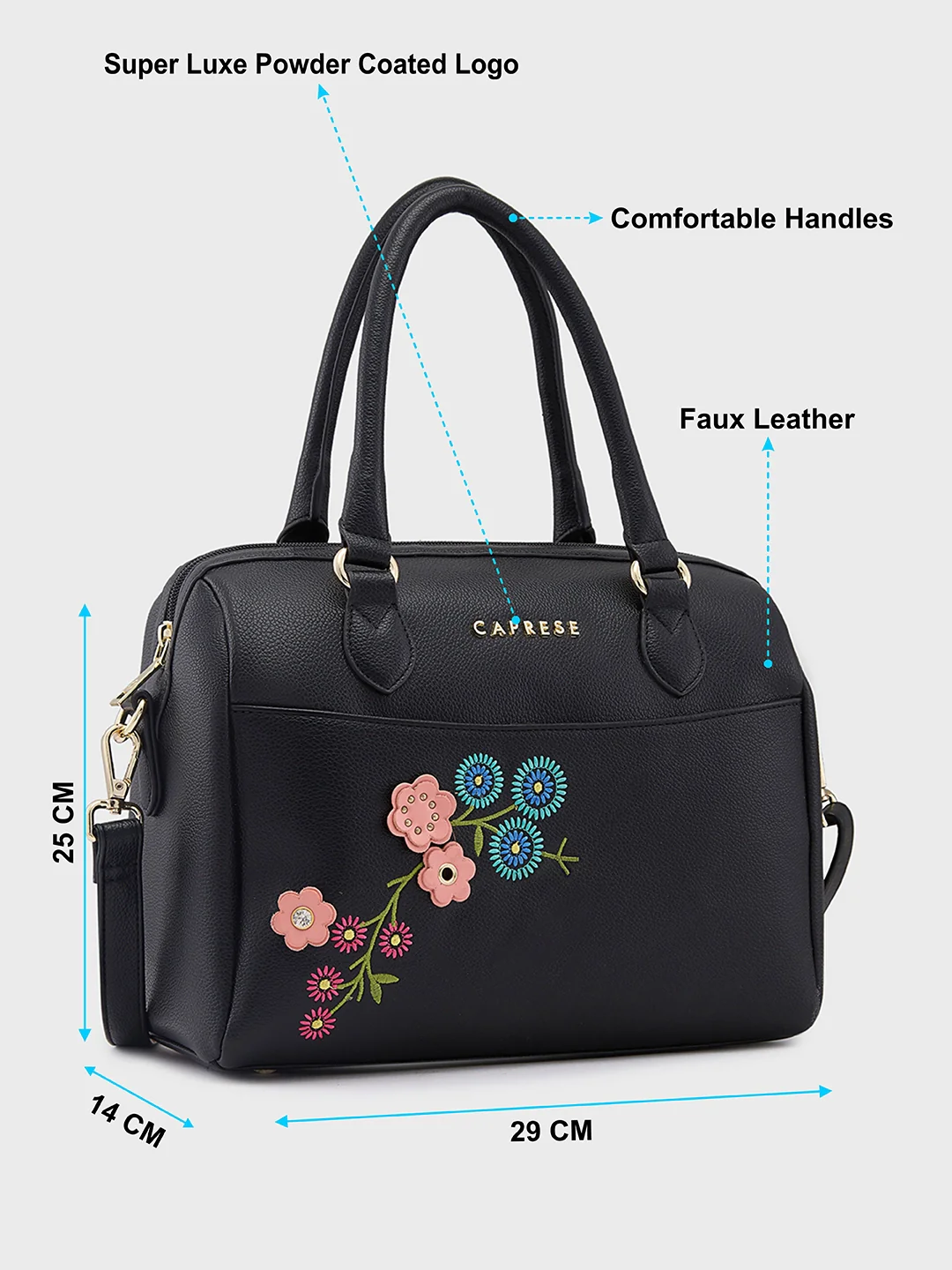 Caprese Erica Medium Black Satchel Bag - Image 6