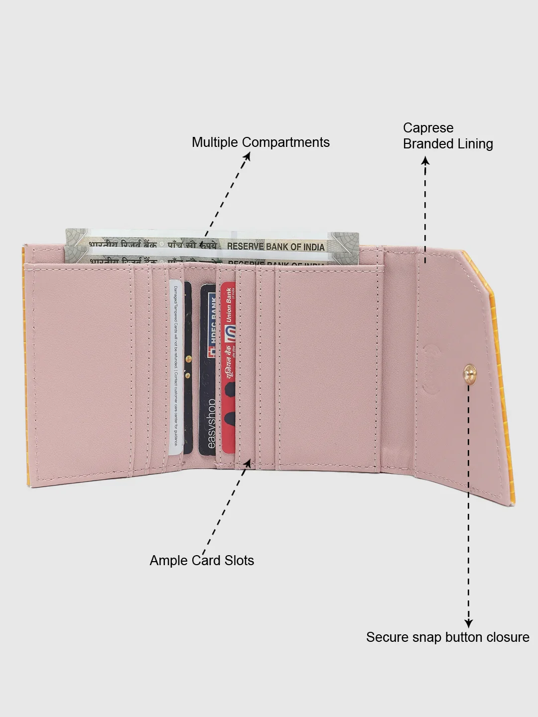 Caprese Ernesa Small Yellow Wallet - Image 12