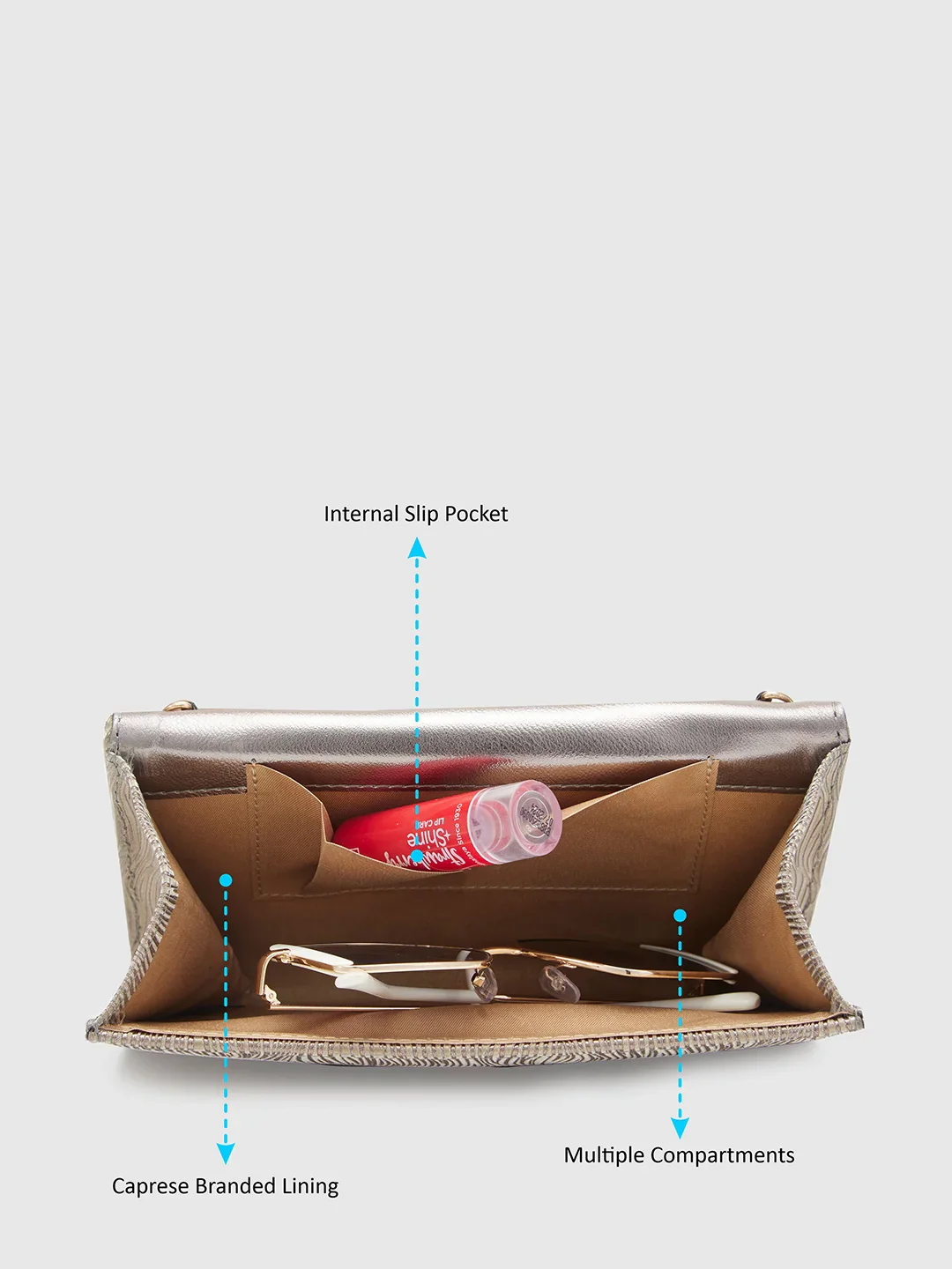 Caprese Eryka Medium Champagne Gold Clutch - Image 7