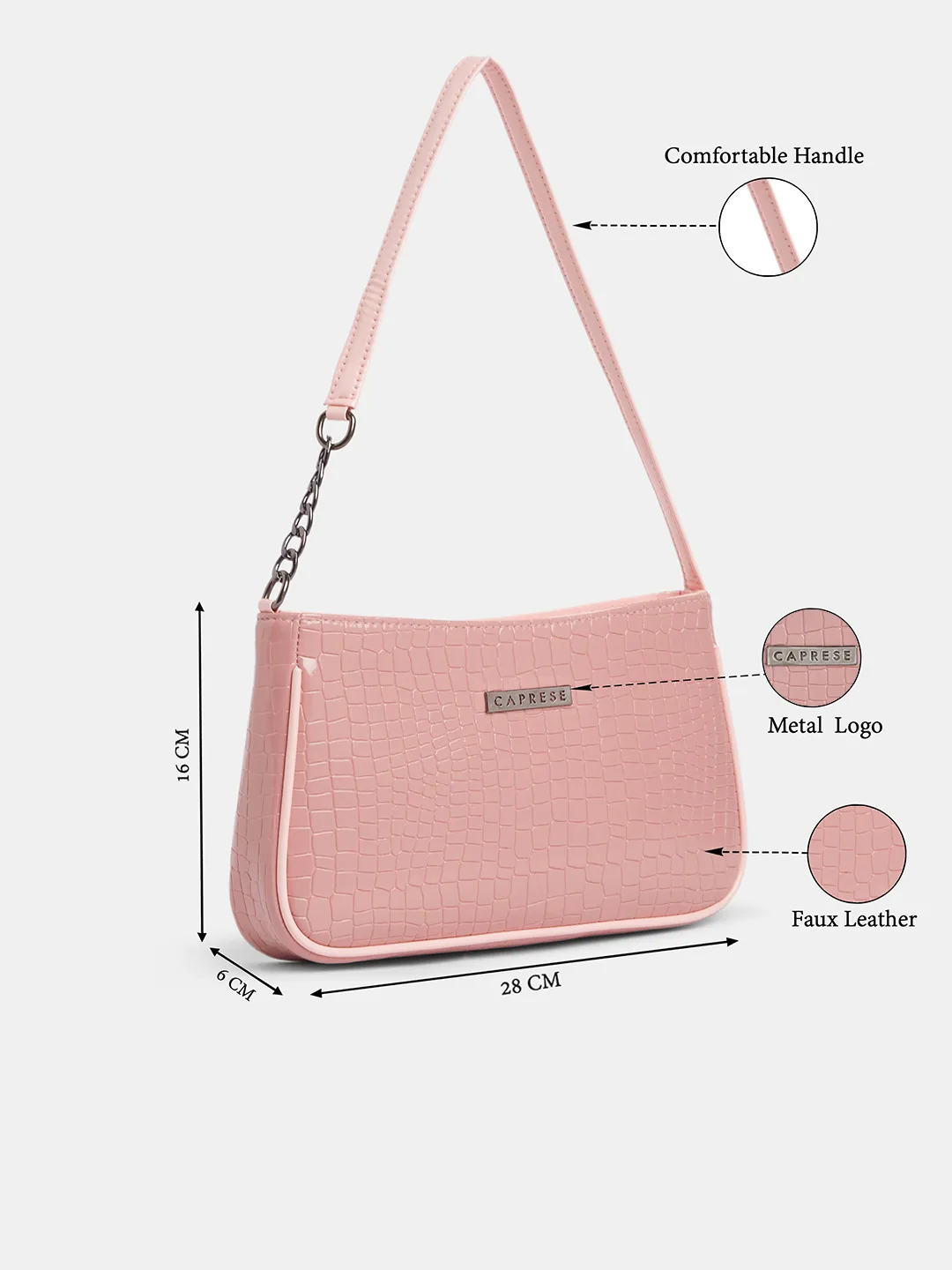 Caprese Ethan Small Powder Pink Baguette Bag - Image 3