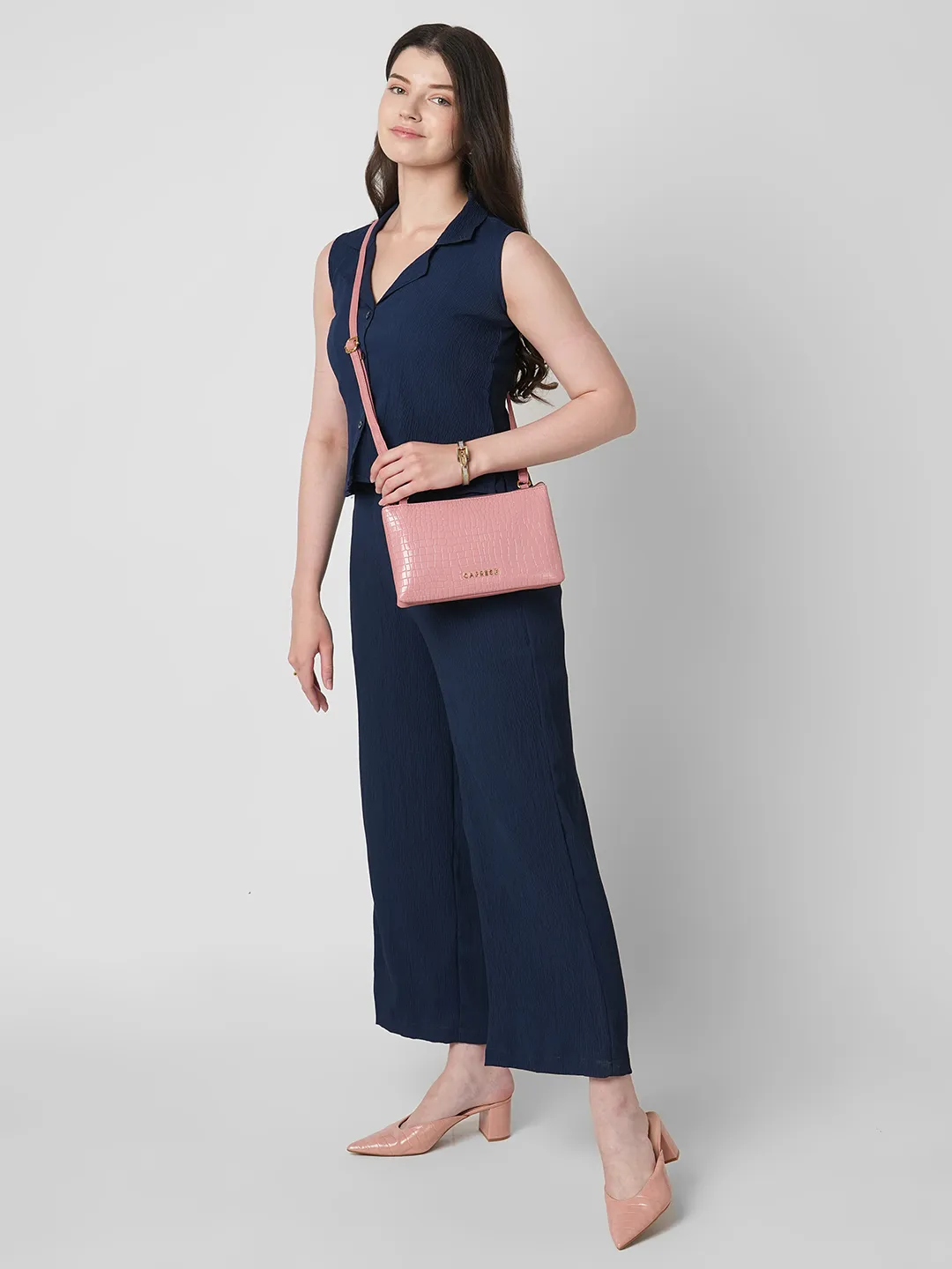 Caprese Ethan Small Powder Pink Baguette Bag - Image 7