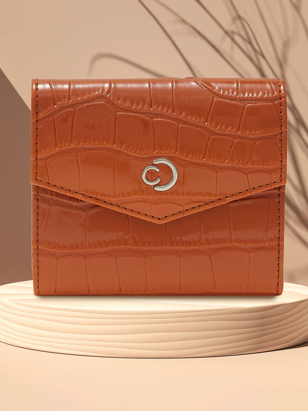 Caprese Eva Small Tan Flapover Wallet - Image 3