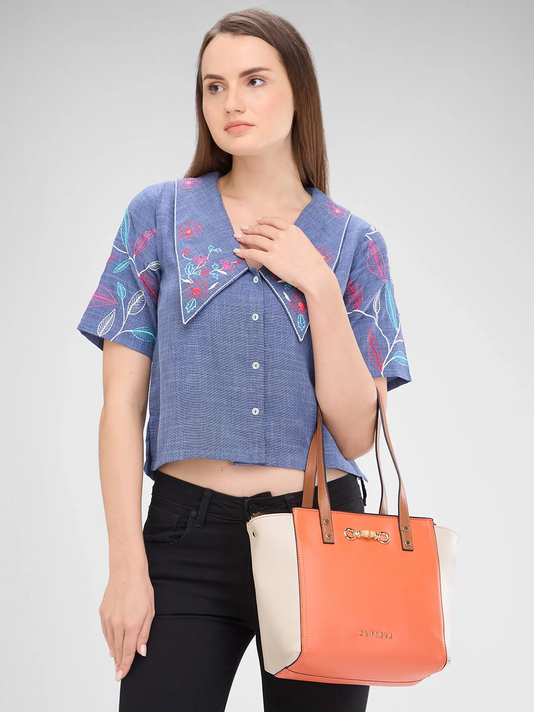 Caprese Eva Medium Orange Satchel Bag - Image 2