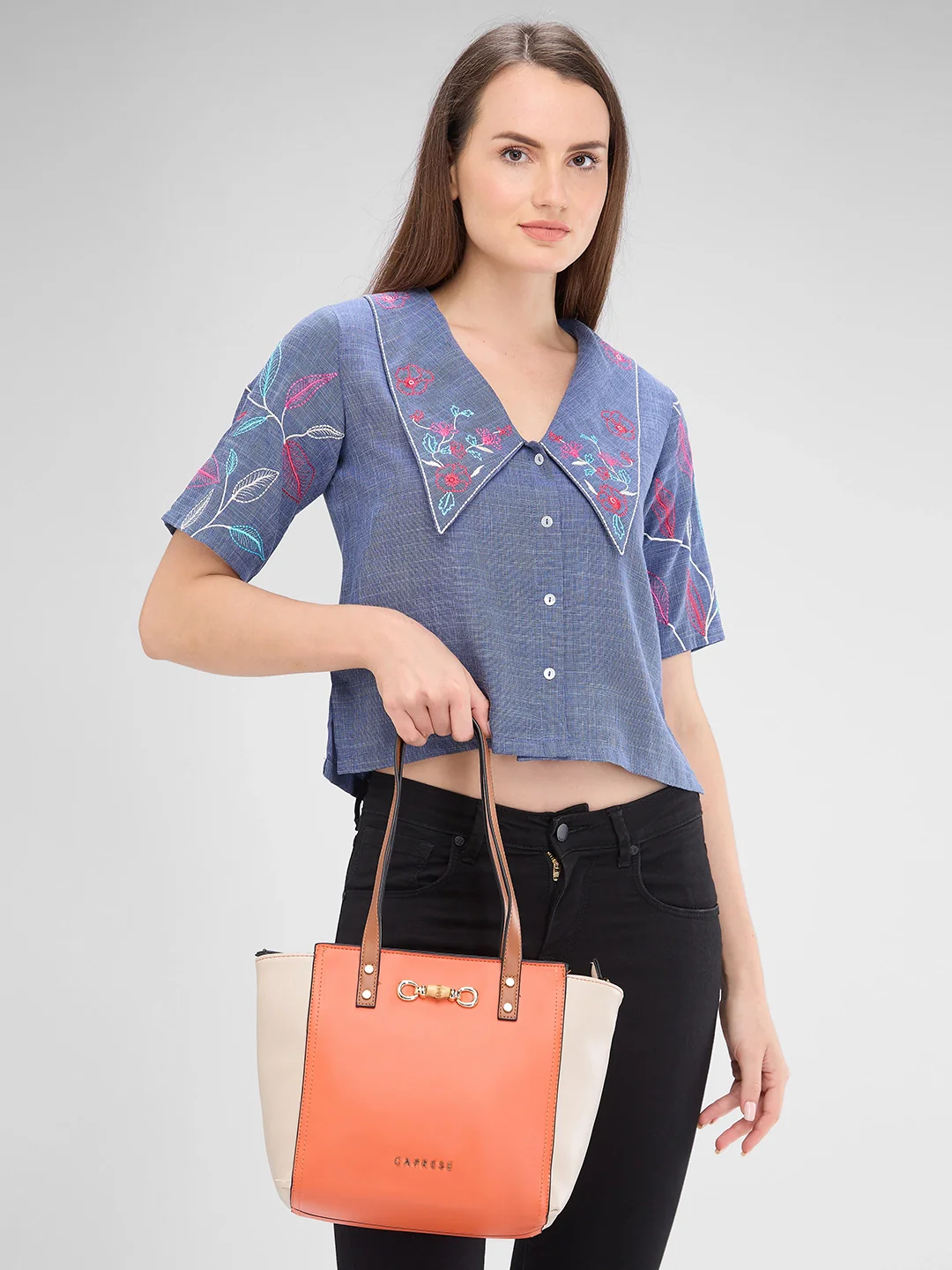 Caprese Eva Medium Orange Satchel Bag - Image 6