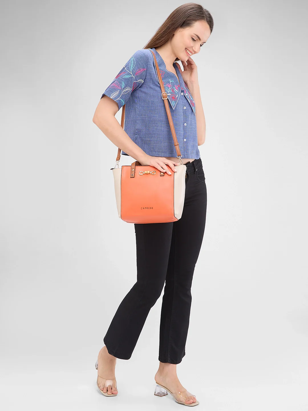 Caprese Eva Medium Orange Satchel Bag - Image 8