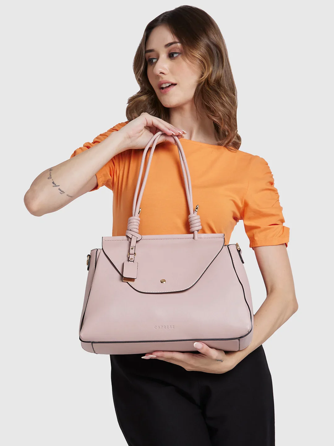 Caprese Evalina Large Dull Pink Satchel Bag - Image 13