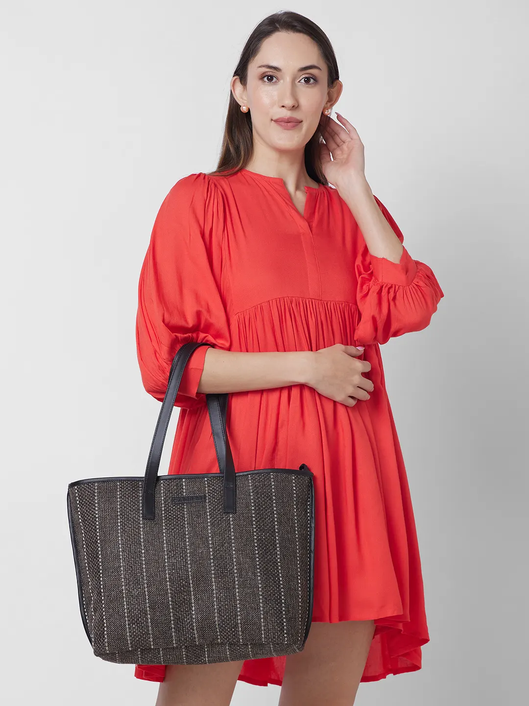 Caprese Evana Medium Striped Brown Tote Bag - Image 10