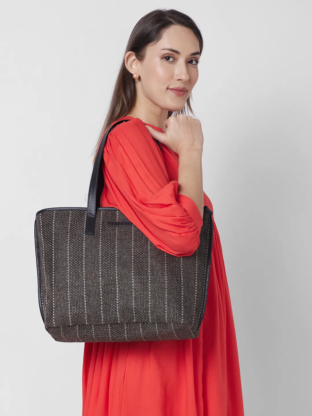 Caprese Evana Medium Striped Brown Tote Bag - Image 11