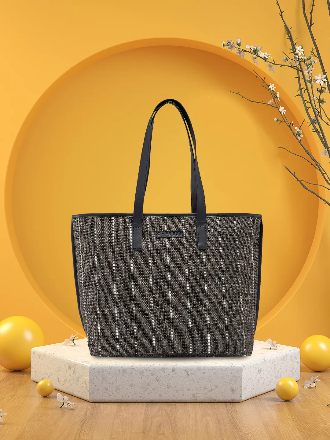 Caprese Evana Medium Striped Brown Tote Bag - Image 2