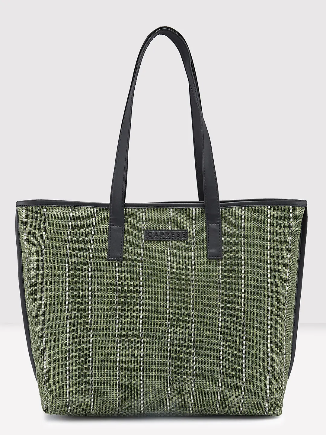 Caprese Evana Medium Striped Green Tote Bag