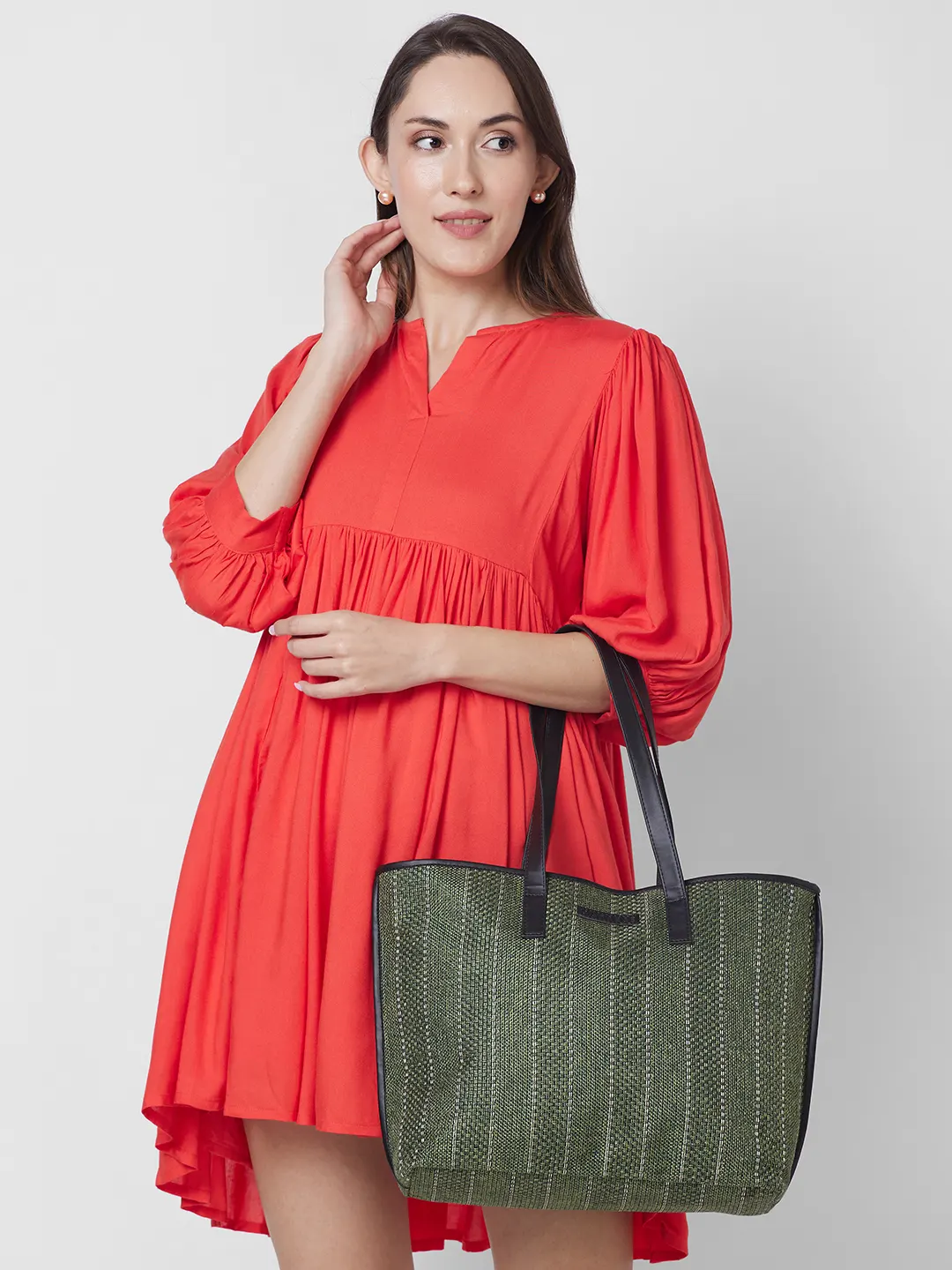 Caprese Evana Medium Striped Green Tote Bag - Image 10
