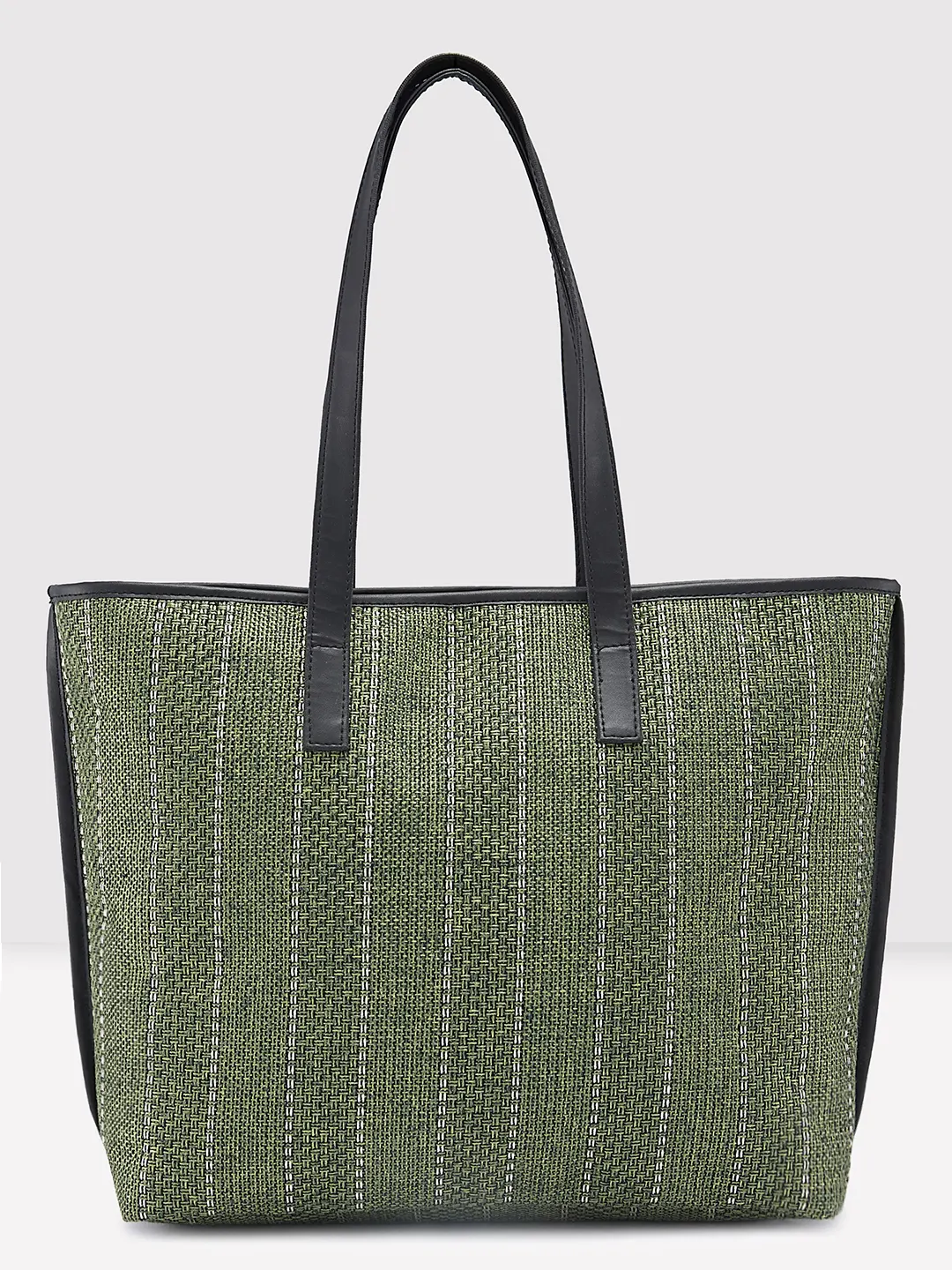 Caprese Evana Medium Striped Green Tote Bag - Image 3