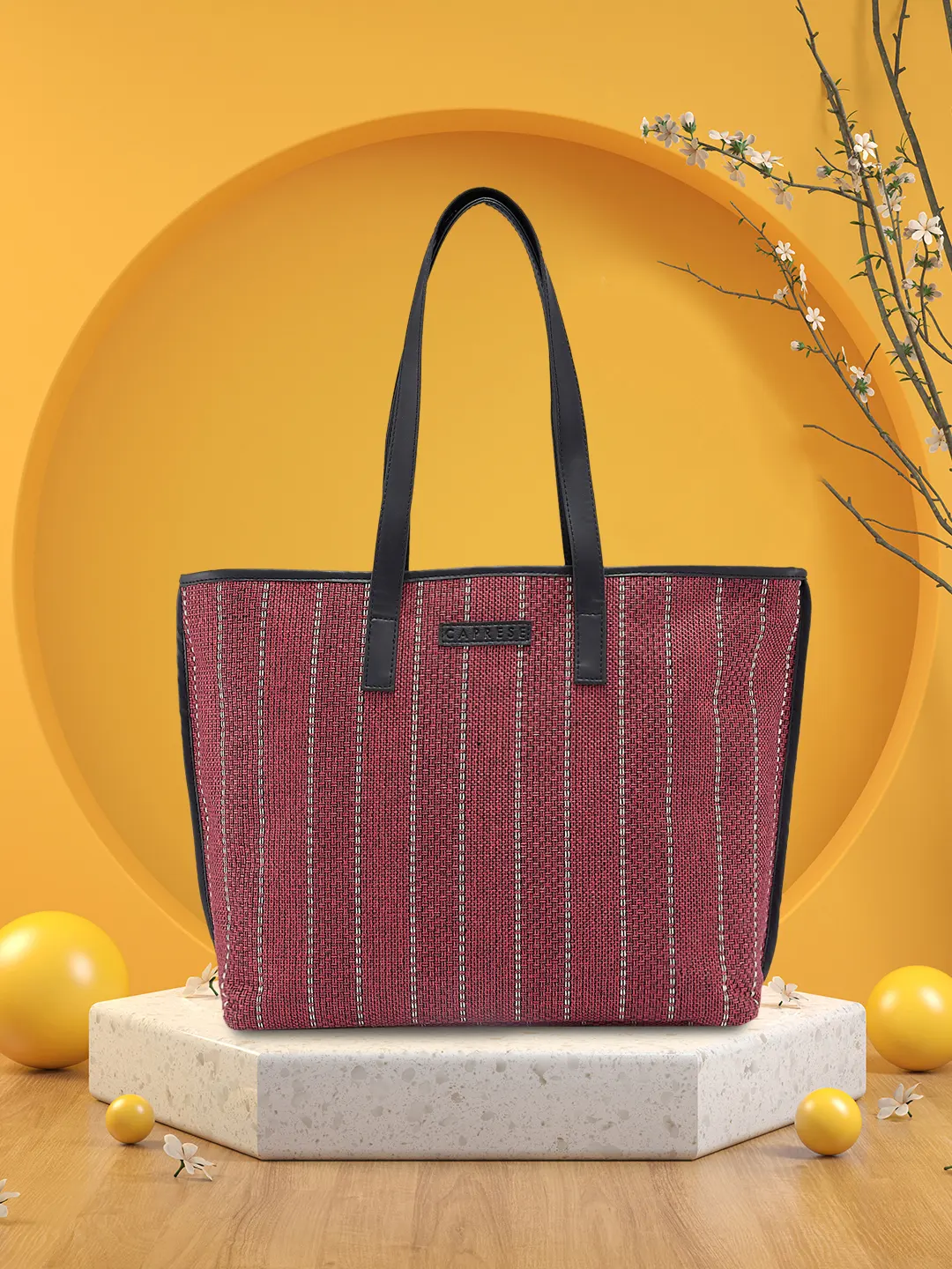 Caprese Evana Medium Striped Pink Tote Bag - Image 2