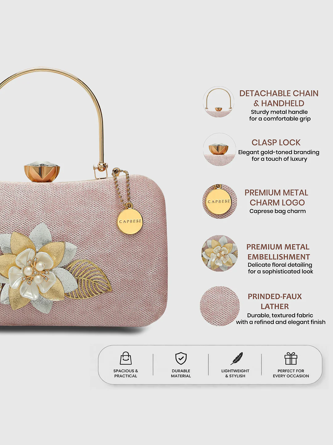 Caprese Evelyn Medium Blush Printed Clutch Bag - Image 3