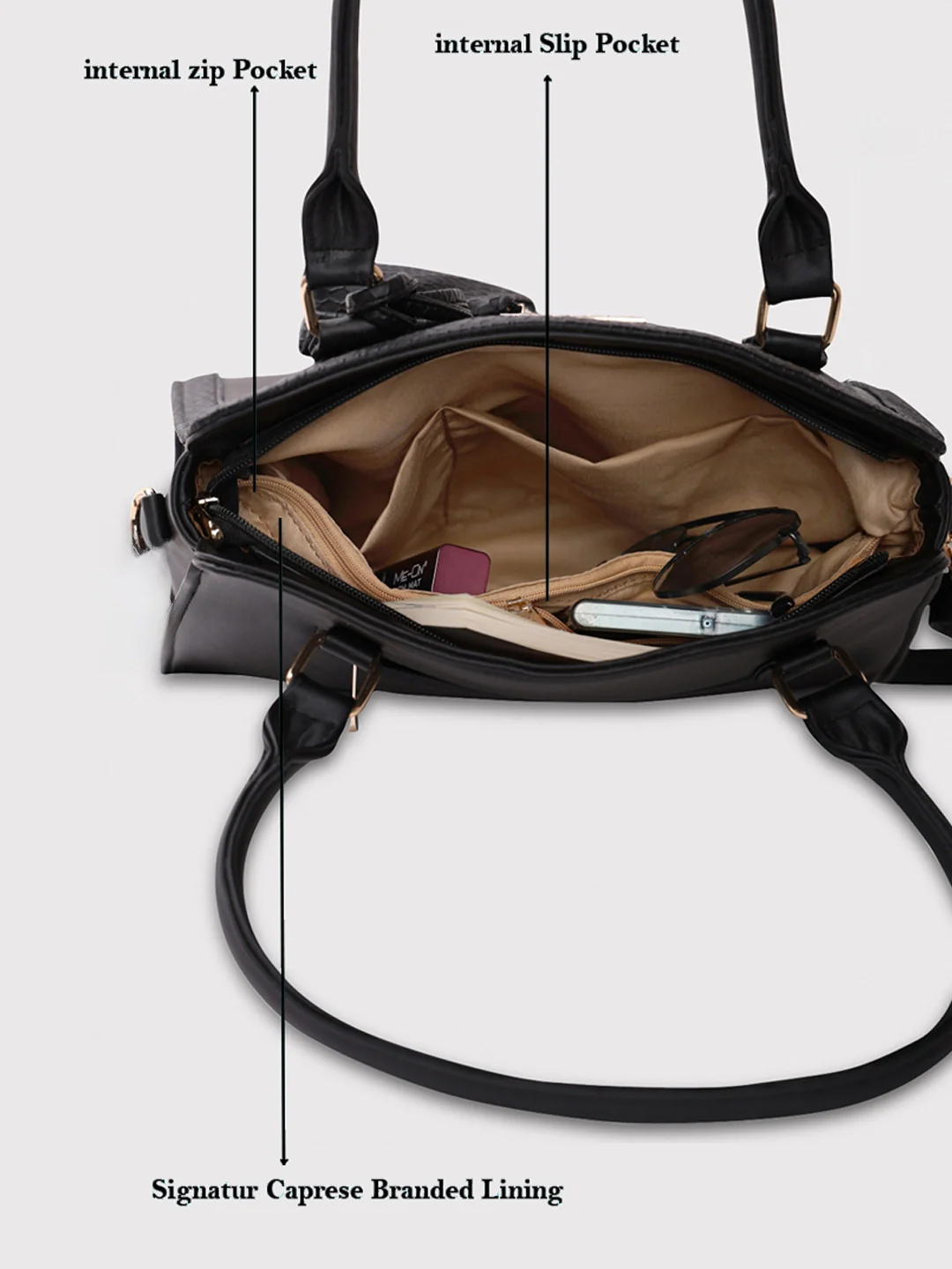 Caprese Felisa Medium Black Satchel Bag - Image 10