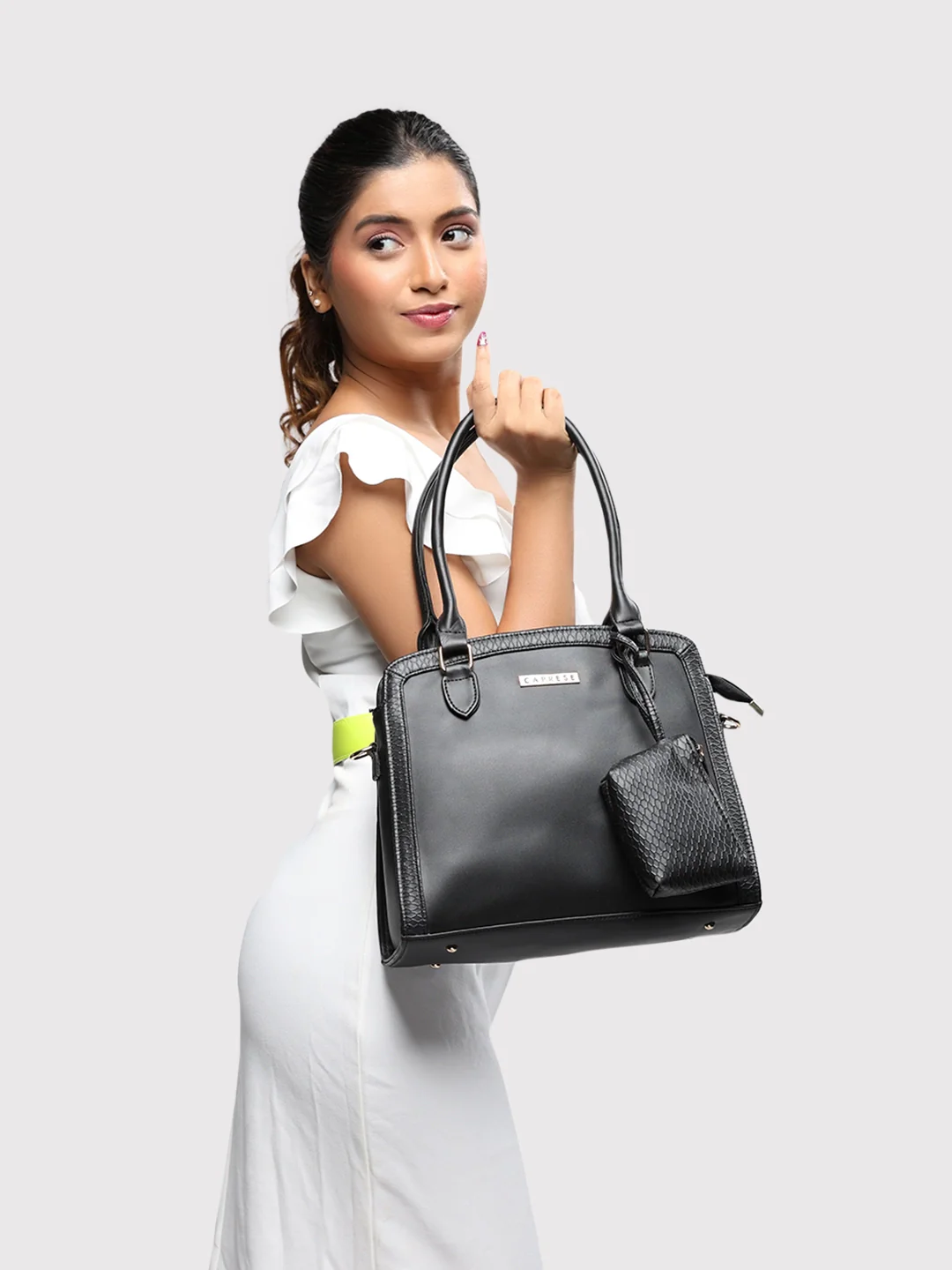 Caprese Felisa Medium Black Satchel Bag - Image 13