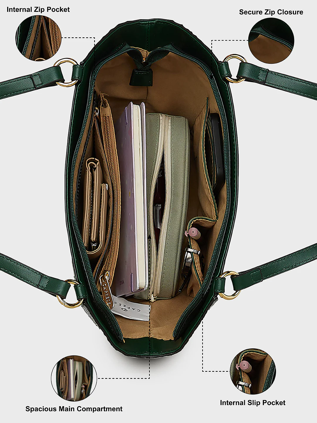 Caprese Felix Large Green Satchel Bag - Image 5