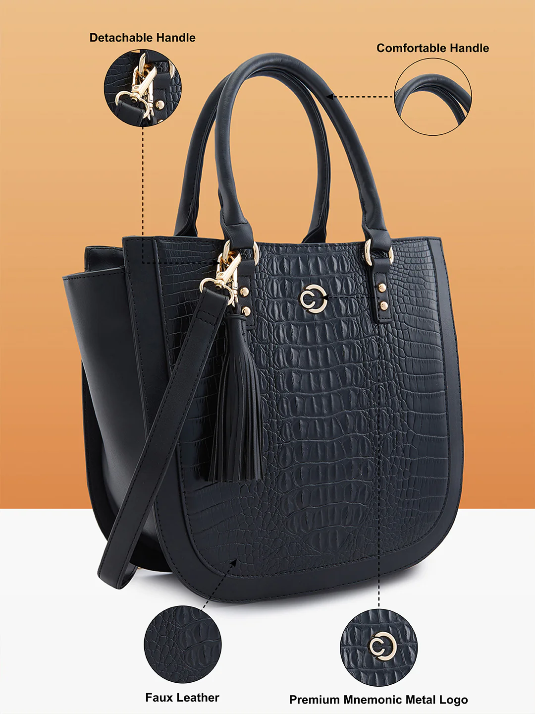 Caprese Felix Medium Black Satchel Bag - Image 6