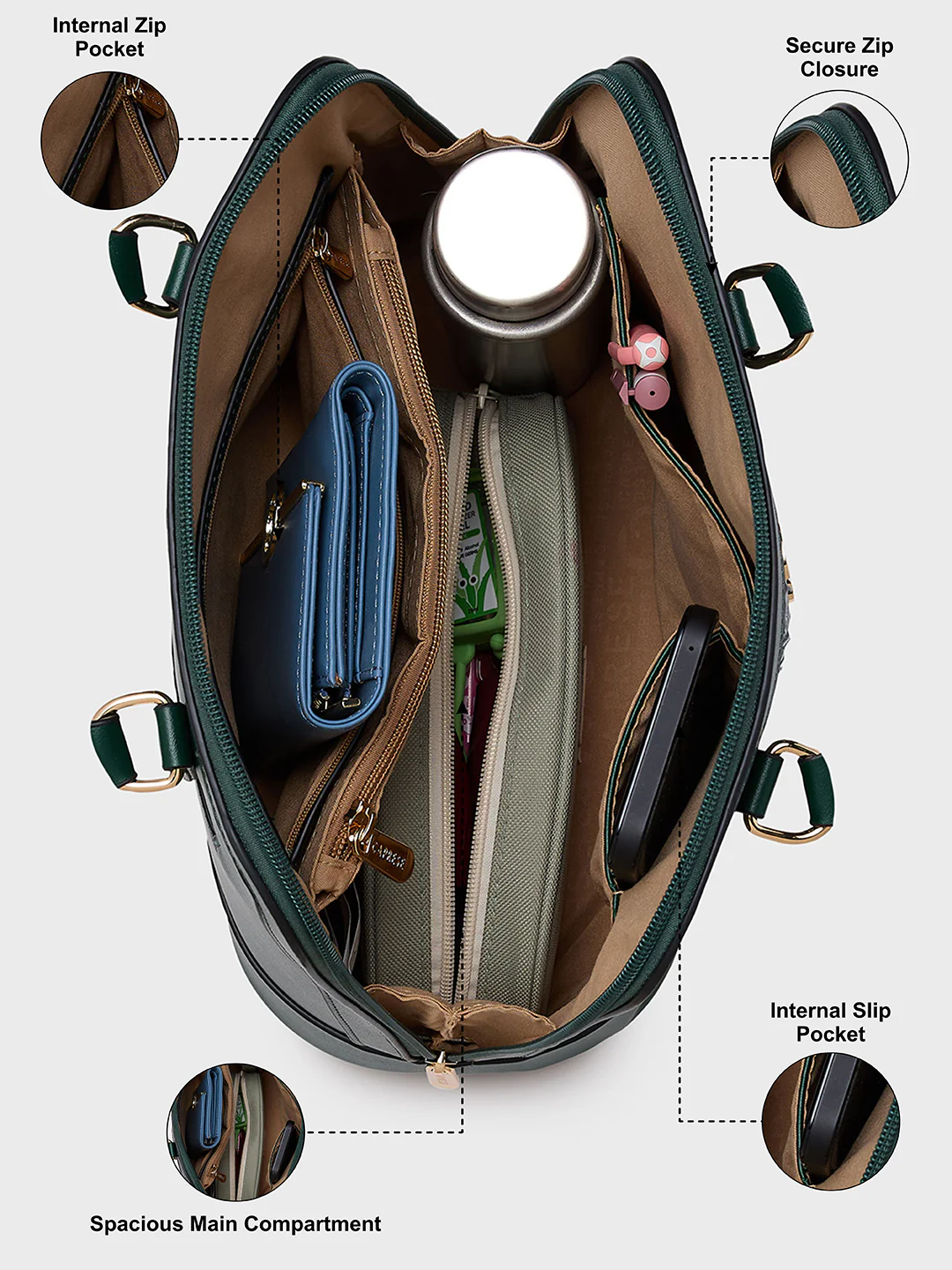 Caprese Felix Medium Green Satchel Bag - Image 6