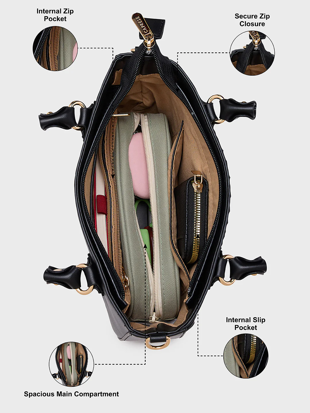 Caprese Felix Small Black Satchel Bag - Image 5