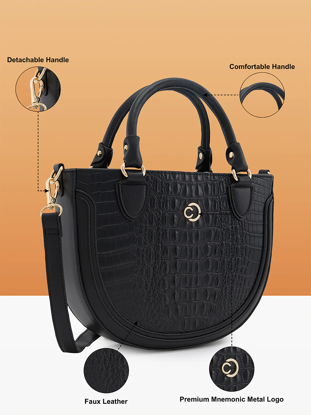 Caprese Felix Small Black Satchel Bag - Image 6
