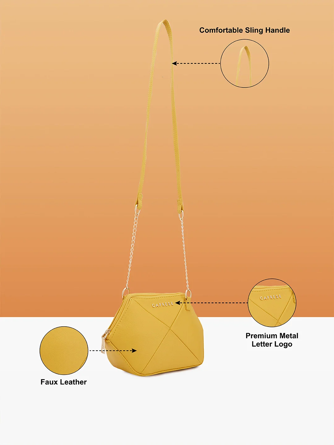 Caprese Femi Small Yellow Sling Bag - Image 5