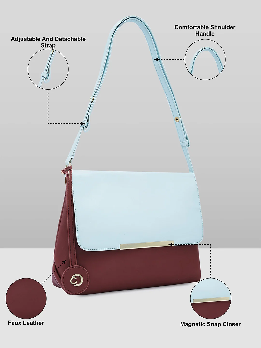Caprese Fenne Small Blue & Choco Satchel Bag - Image 6