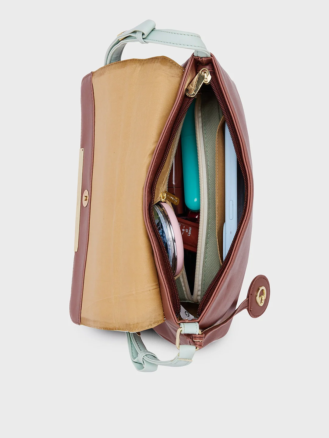 Caprese Fenne Small Blue & Choco Satchel Bag - Image 8
