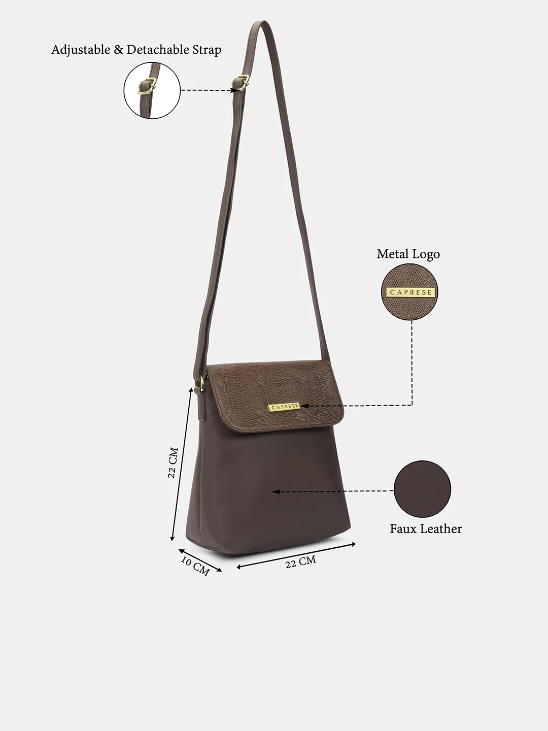 Caprese Fergi Large Chocolate Brown Crossbody Bag - Image 3