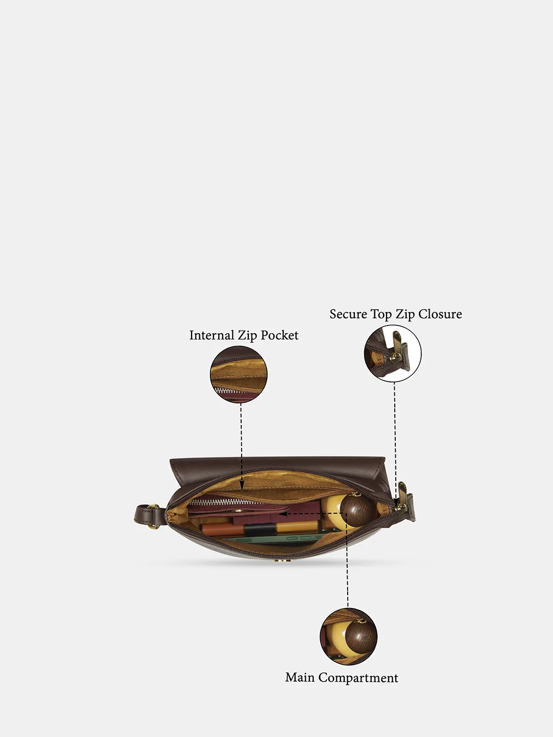 Caprese Fergi Large Chocolate Brown Crossbody Bag - Image 4