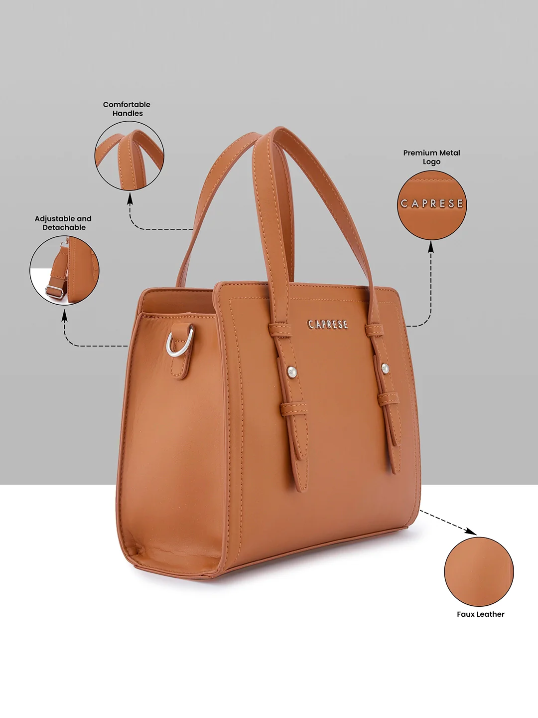 Caprese Fiji Small Tan Satchel Bag - Image 15