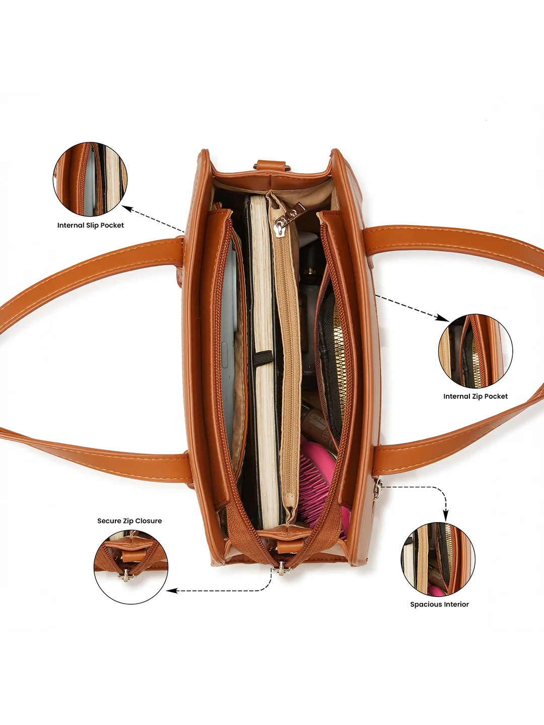 Caprese Fiji Small Tan Satchel Bag - Image 7